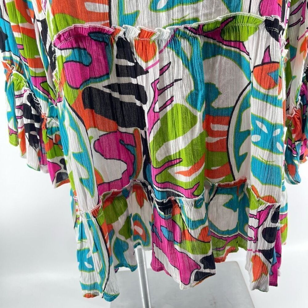 Ashley Stewart Boho Tunic or Mini Dress 14/16 Rayon Bell Sleeves Ruffle Hem - Picture 7 of 15